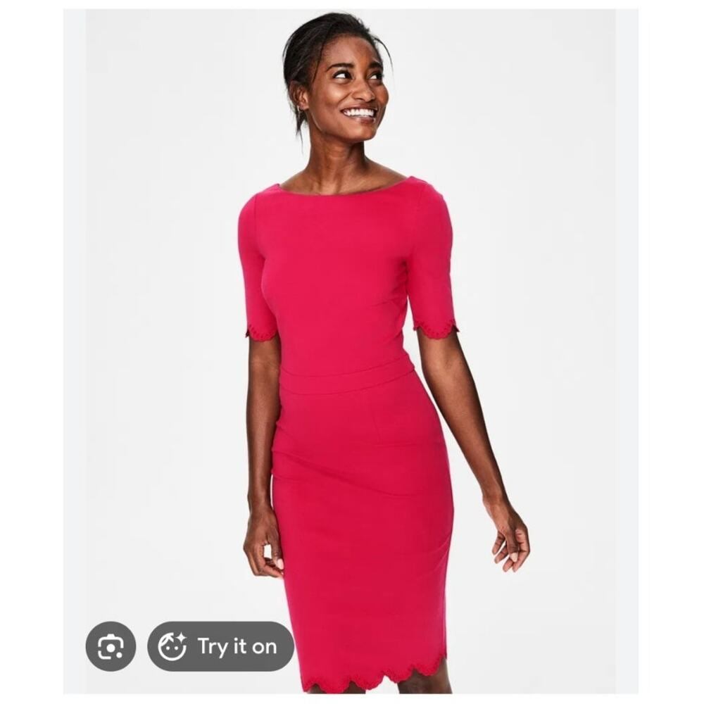 Boden Emma Ponte Pencil Dress Eyelet 10L Long Tall Career Holiday Short Sleeve